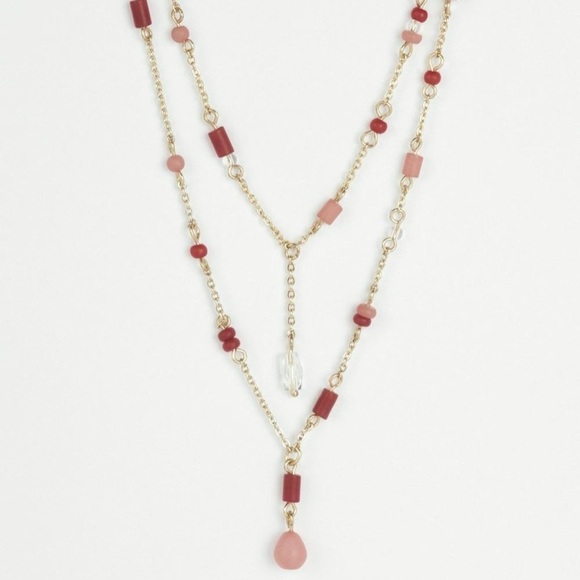 ๐ Lucky Brand Red Stone Delicate Beaded Layer Lariat Gold Necklace - Picture 2 of 3